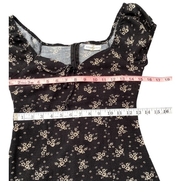 Aeropostale Size S peasant mini dress black white florals y2k style grunge boho - Picture 9 of 12